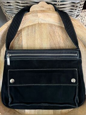 Banana Republic Black Suede Shoulder Bag Purse 100% Cow Split Leather